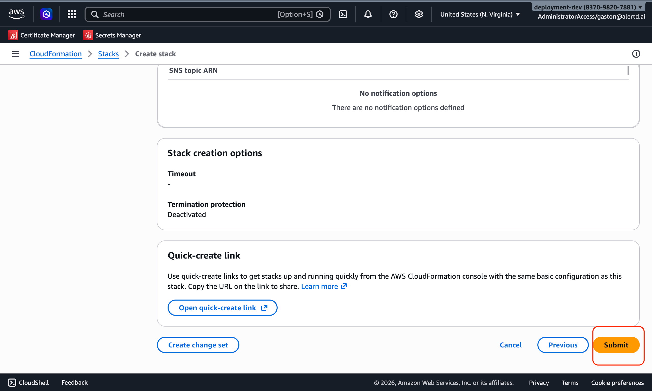 Submit button highlighted on review page