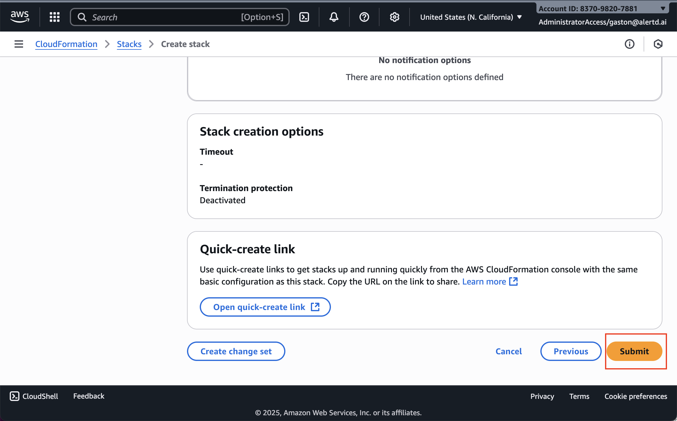 Submit button highlighted on review page
