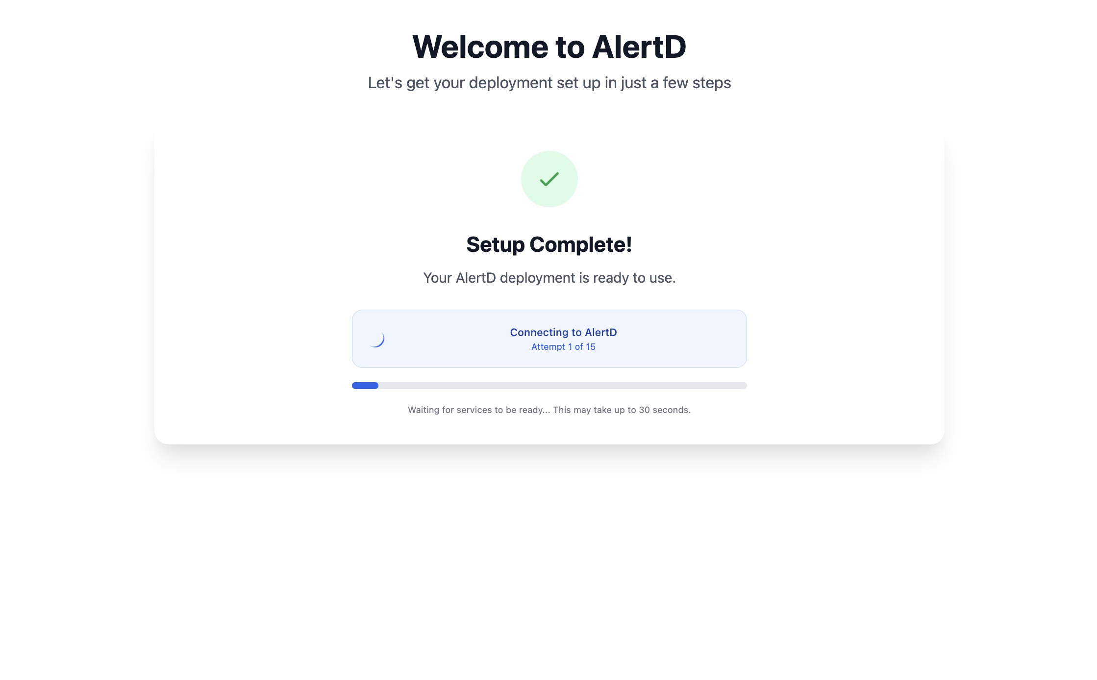 Setup Complete screen showing connection progress