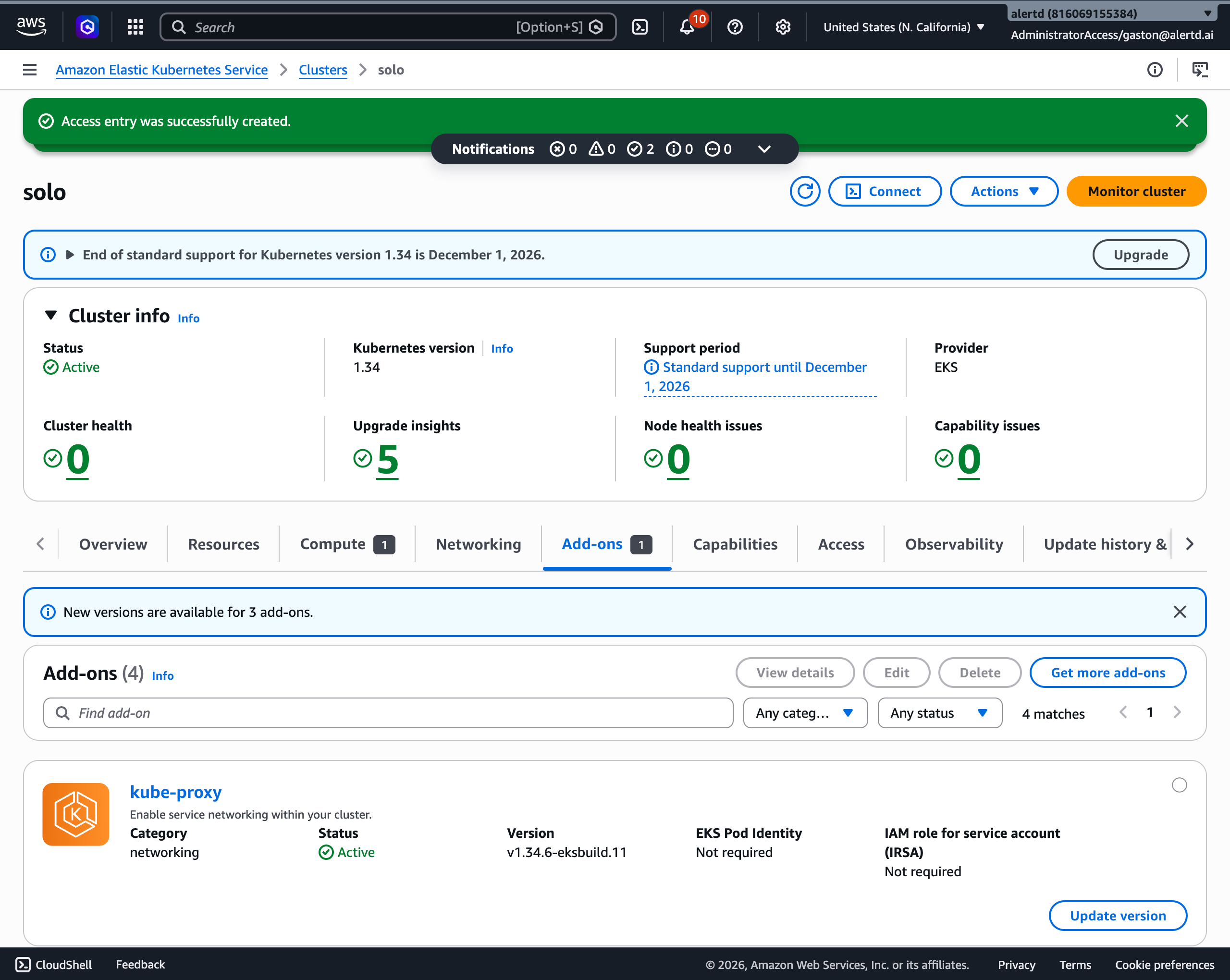 EKS cluster Add-ons tab