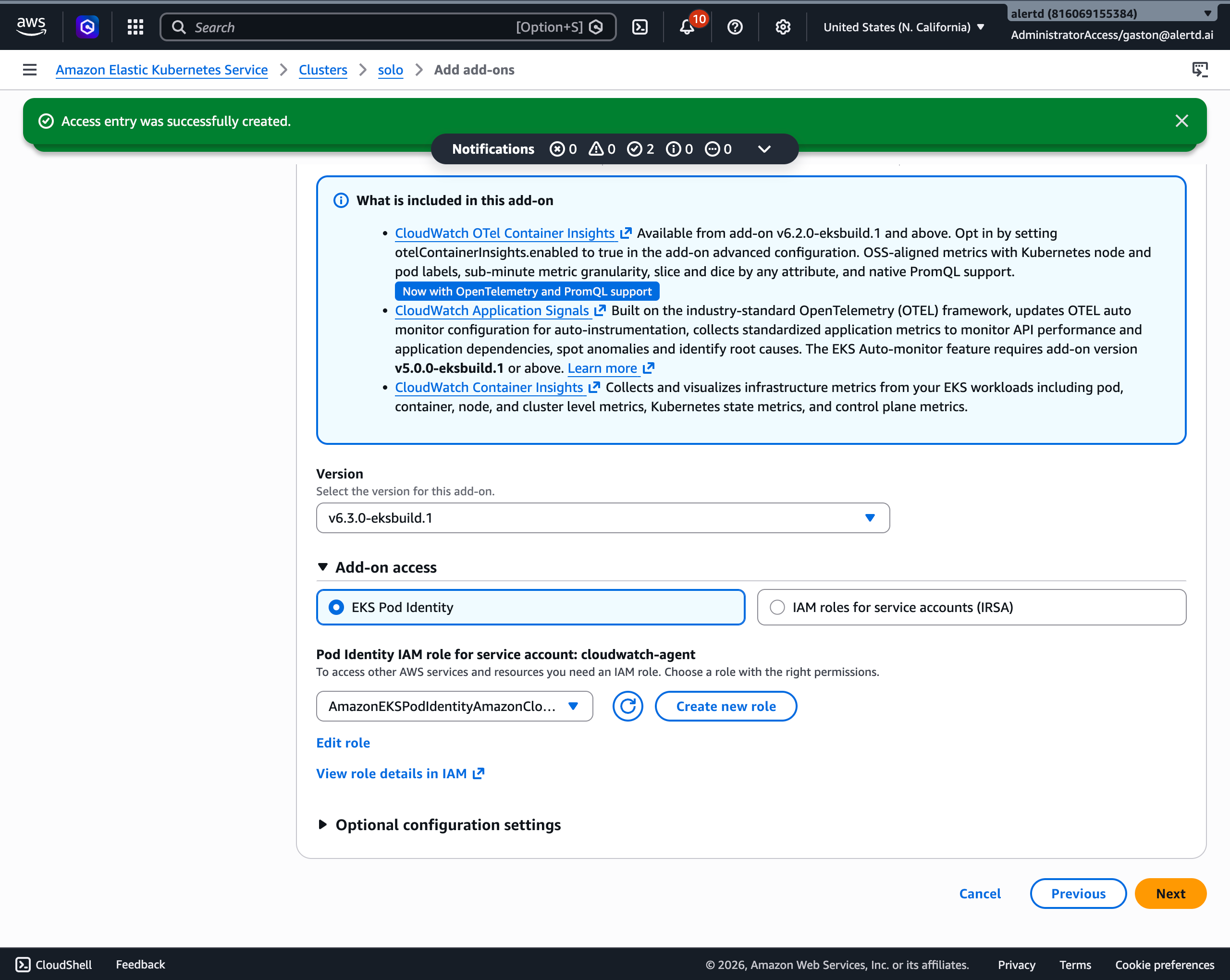 Configure the CloudWatch Observability add-on with EKS Pod Identity
