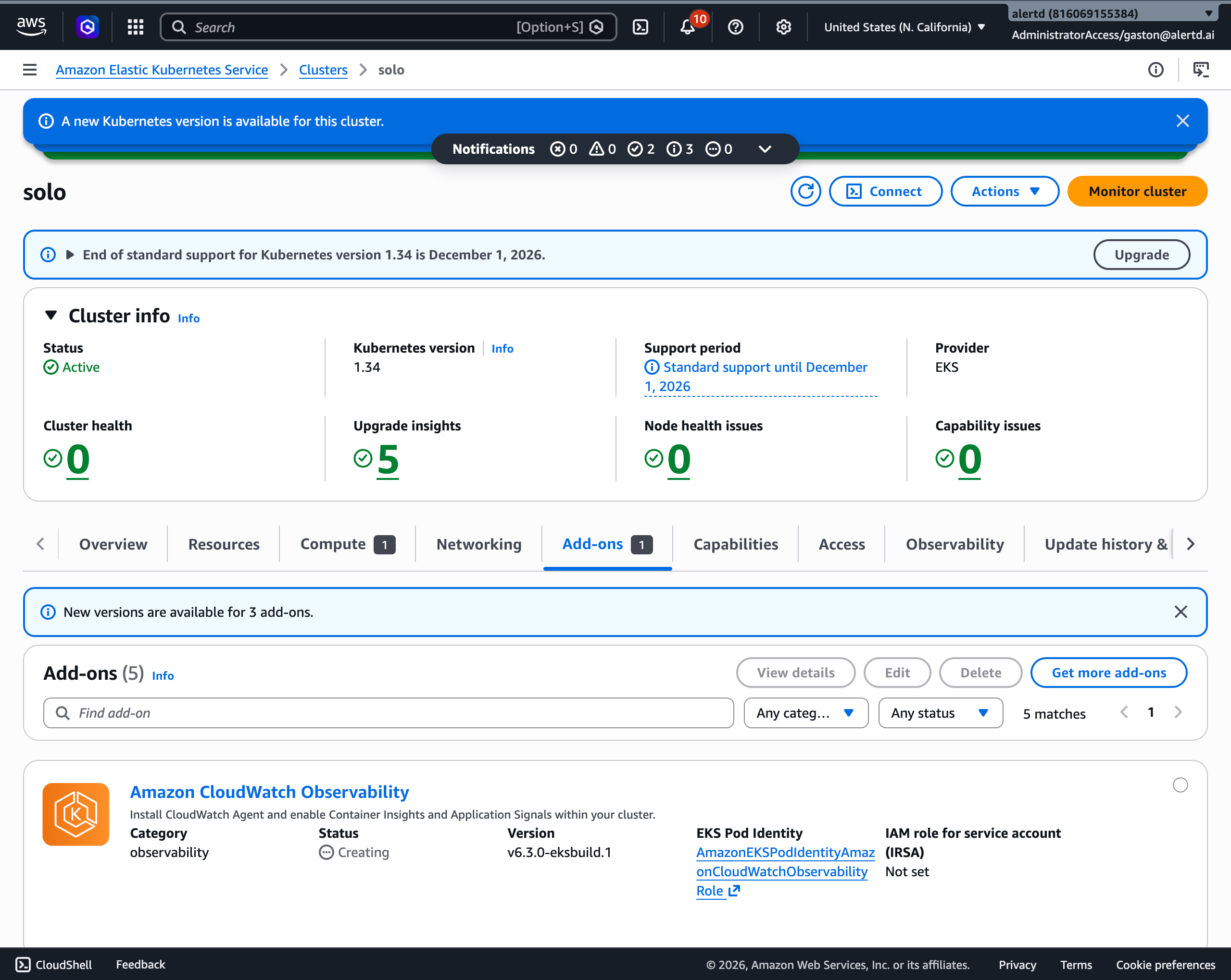 CloudWatch Observability add-on creating