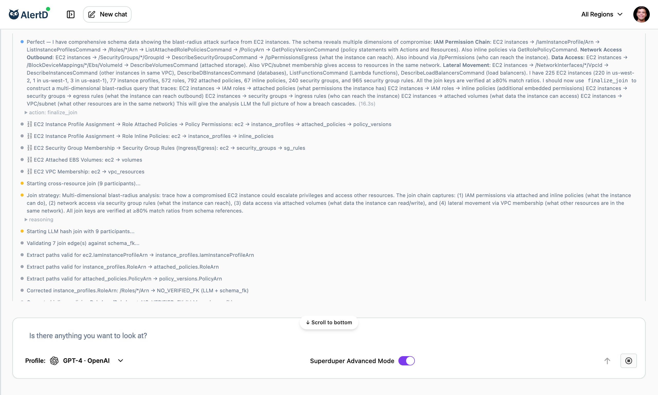 Join construction showing resource chains being mapped across EC2, IAM, security groups, and volumes