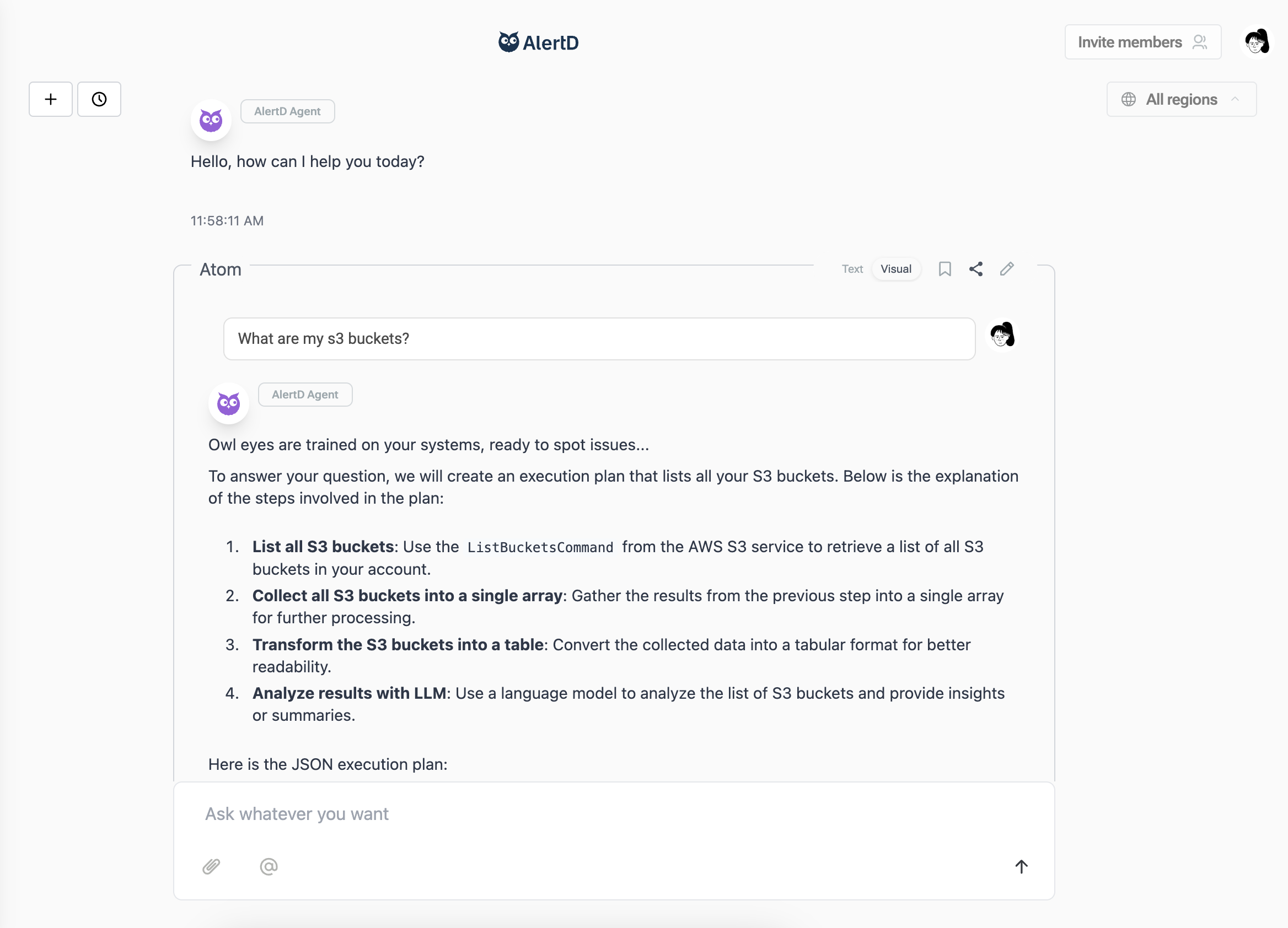 AlertD agent showing execution plan for S3 buckets query