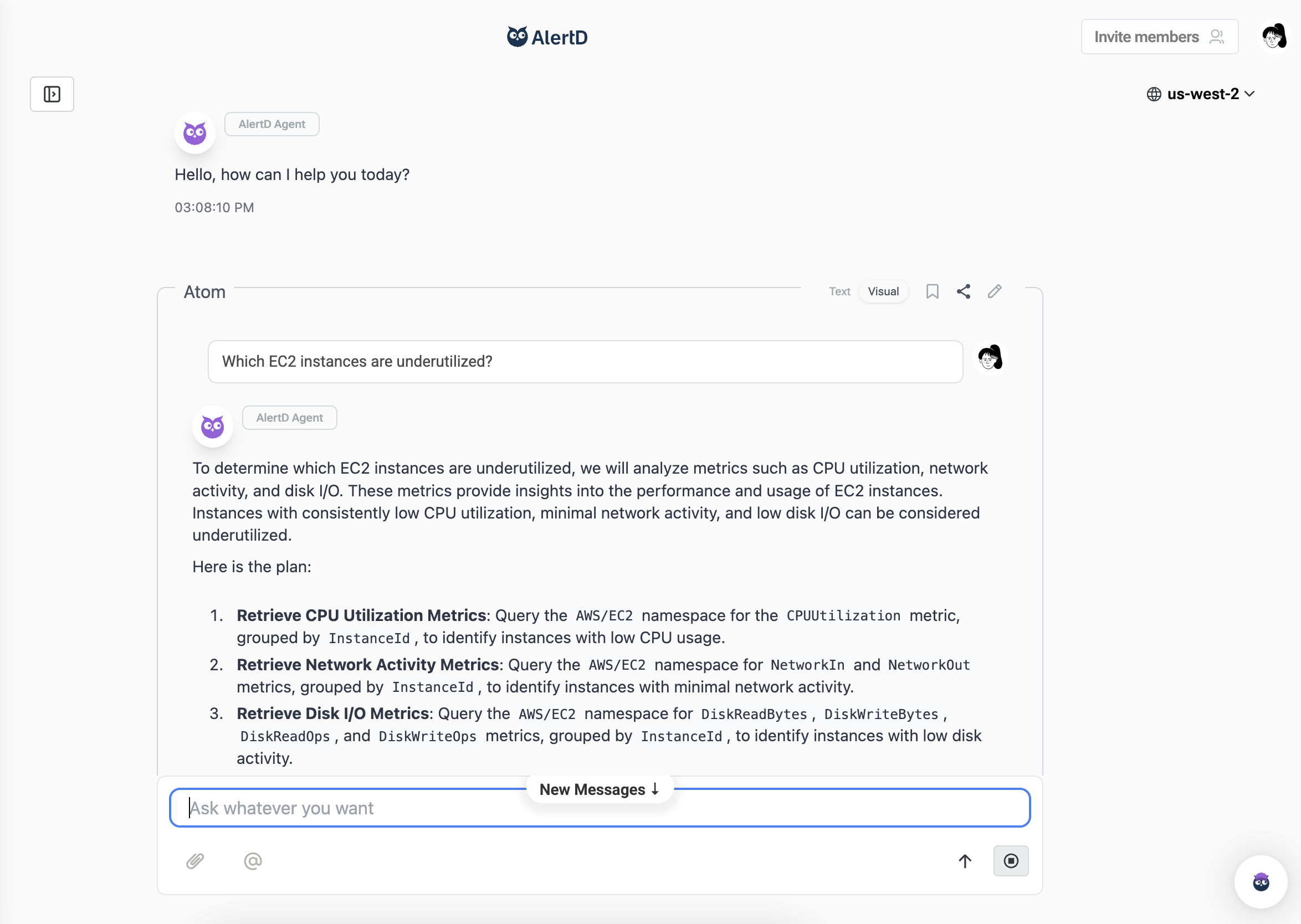 AlertD query interface with "Ask whatever you want" input