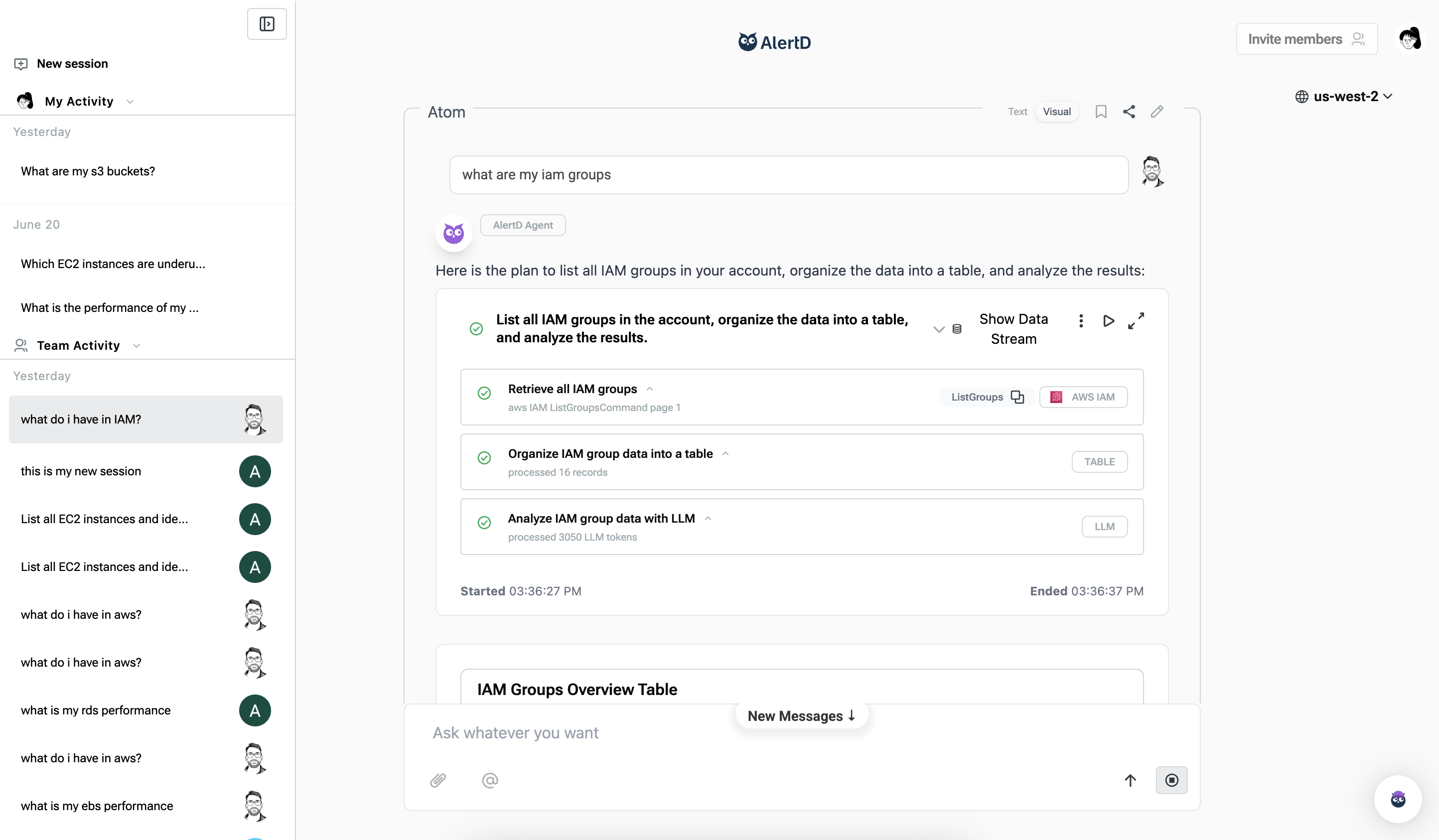 AlertD sidebar showing My Activity, Tags, and Team Activity sections